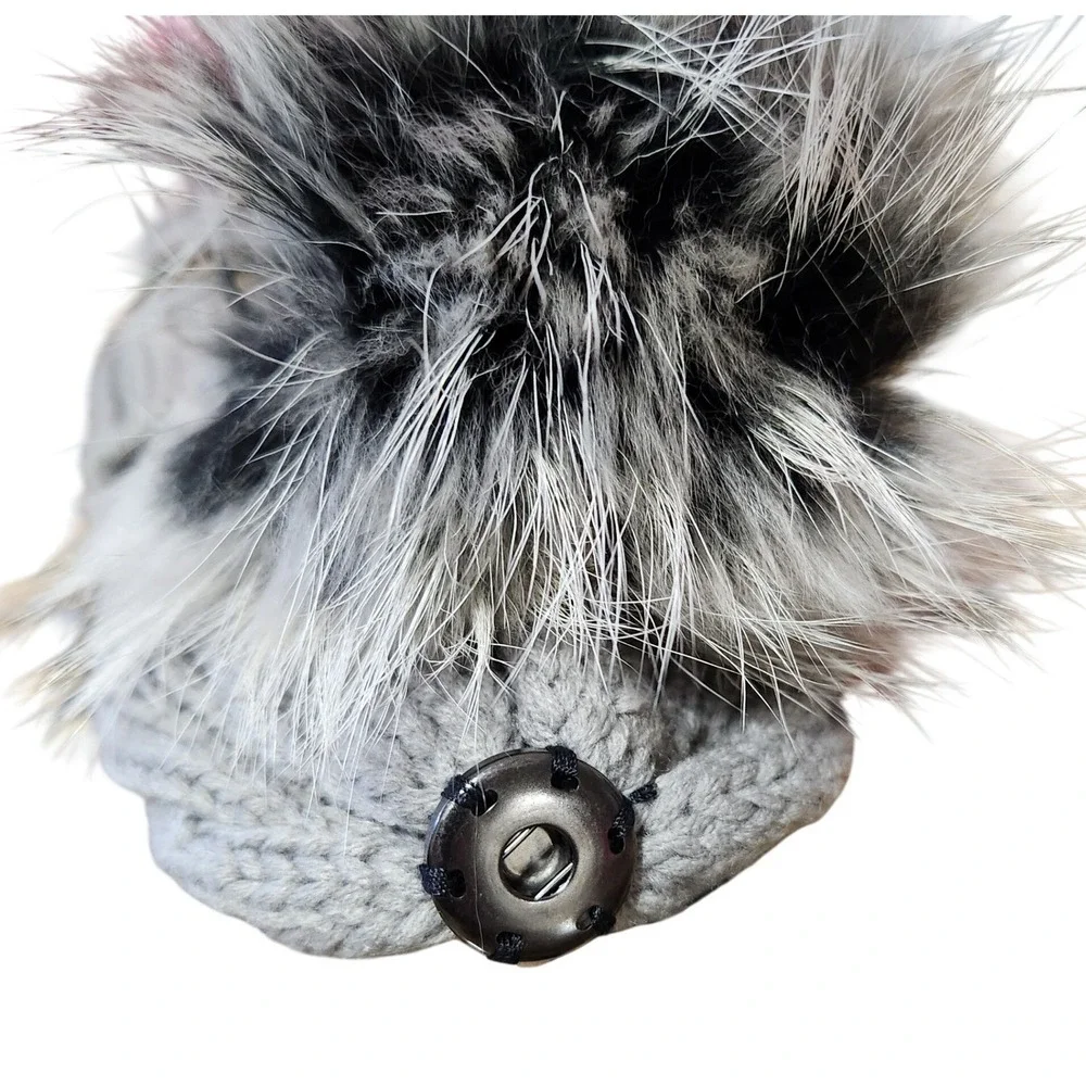 PINK Victoria's‎ Secret 100% WOOL Beanie - REMOVABLE Pom Pom - Grey Thick Knit